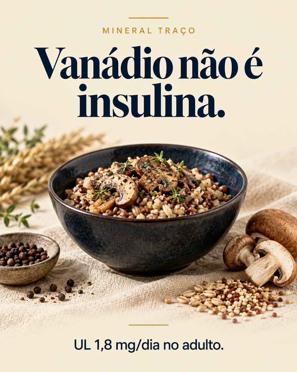 Vanádio não é insulina. UL 1,8 mg/dia no adulto.